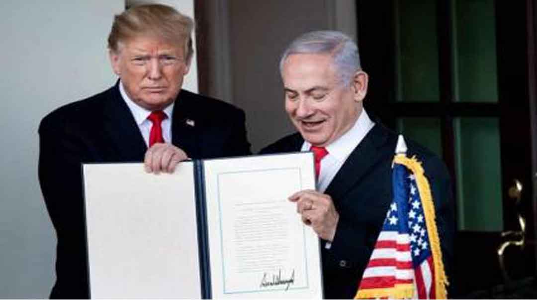 Trump y Netanyahu, con la proclamación sobre las Alturas del Golán en marzo de 2019. Autor: AFP