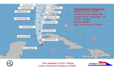 Ian se aproxima al sur de Pinar del Río